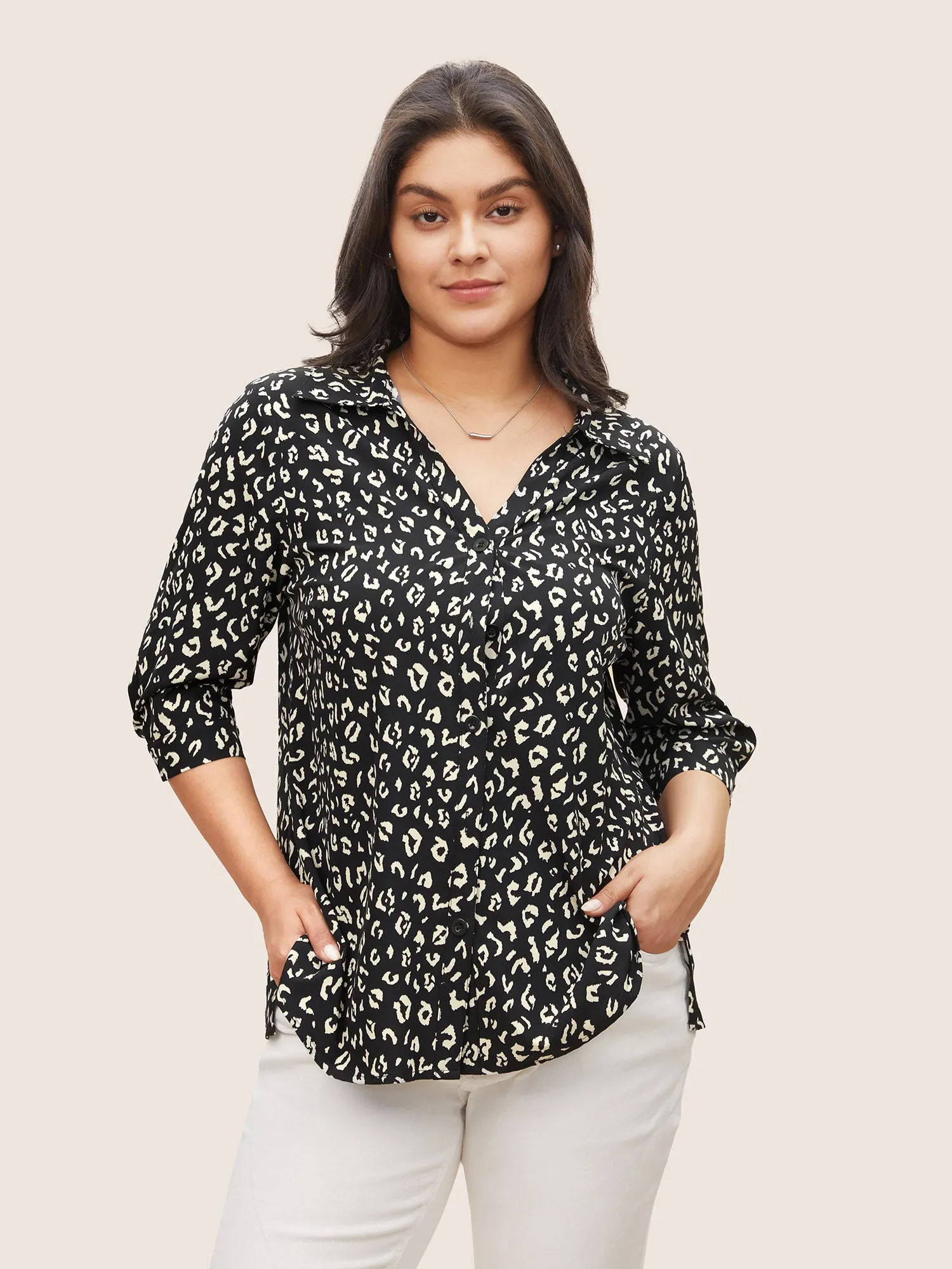 Leopard Print Shirt Collar Button Up Blouse sold by Bloomchic