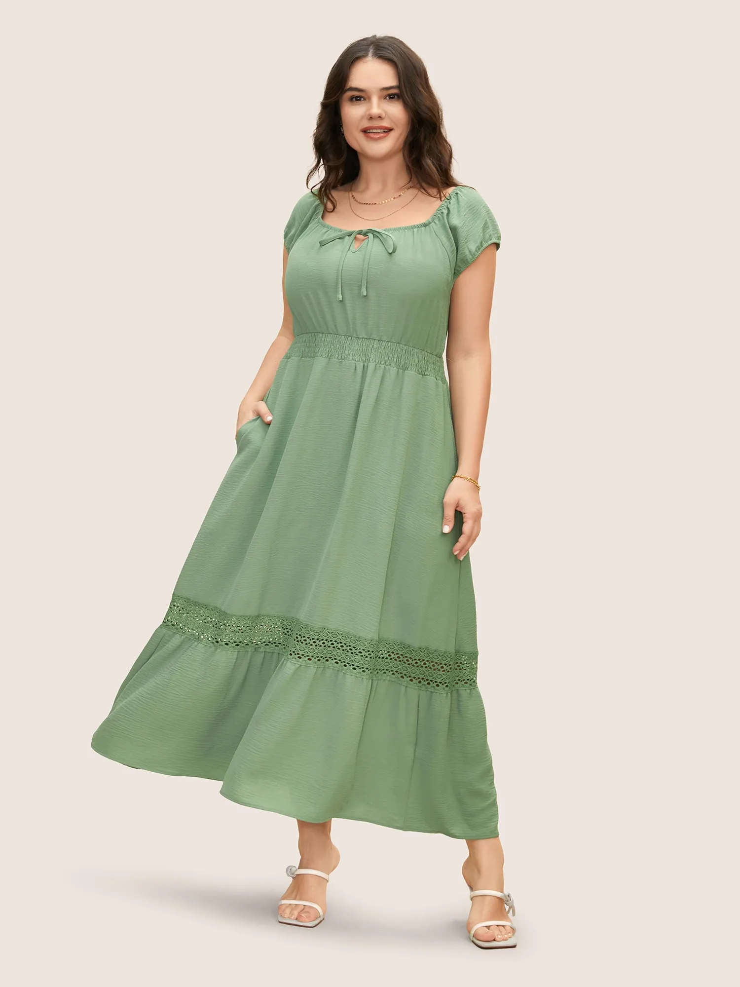 Guipure Lace Tie Knot Raglan Sleeve Dress sold by Bloomchic product image thumbnail 3