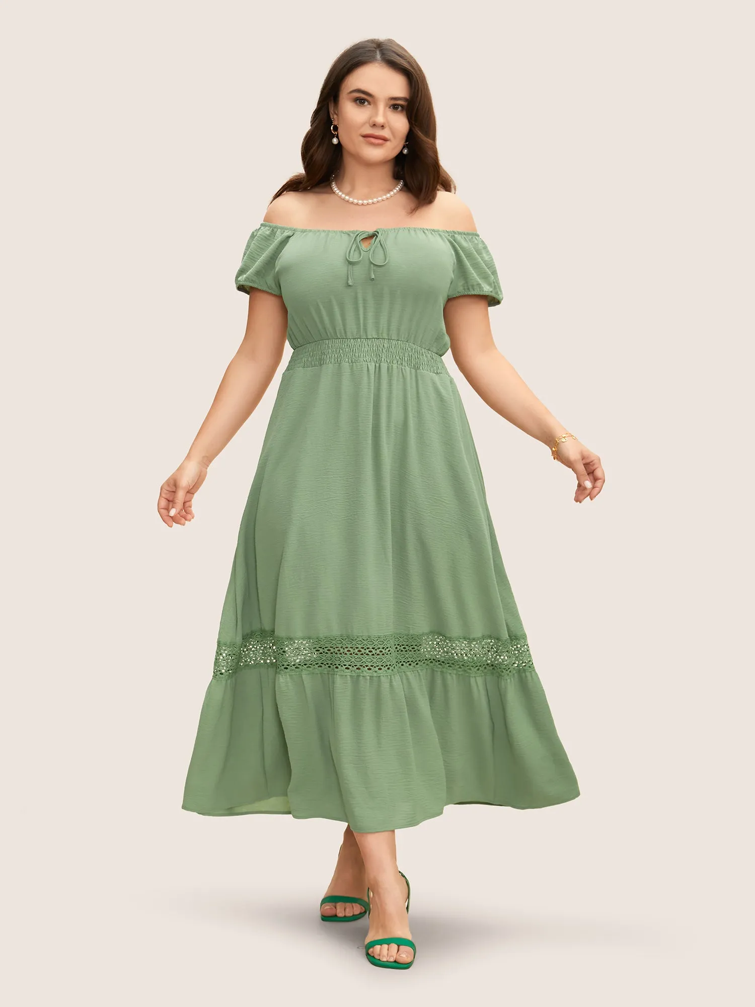 Guipure Lace Tie Knot Raglan Sleeve Dress sold by Bloomchic product image thumbnail 2