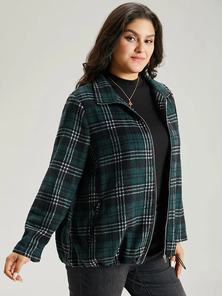 Plaid Lapel Collar Pocket Zipper Fly Jacket sold by Bloomchic product image thumbnail 3