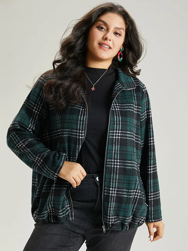 Plaid Lapel Collar Pocket Zipper Fly Jacket sold by Bloomchic