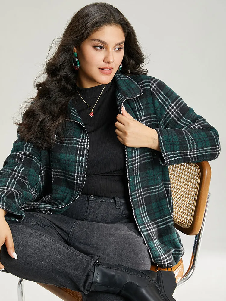 Plaid Lapel Collar Pocket Zipper Fly Jacket sold by Bloomchic product image thumbnail 5