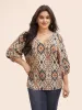 Bandana Geometric Pleated Lantern Sleeve Blouse sold by Bloomchic