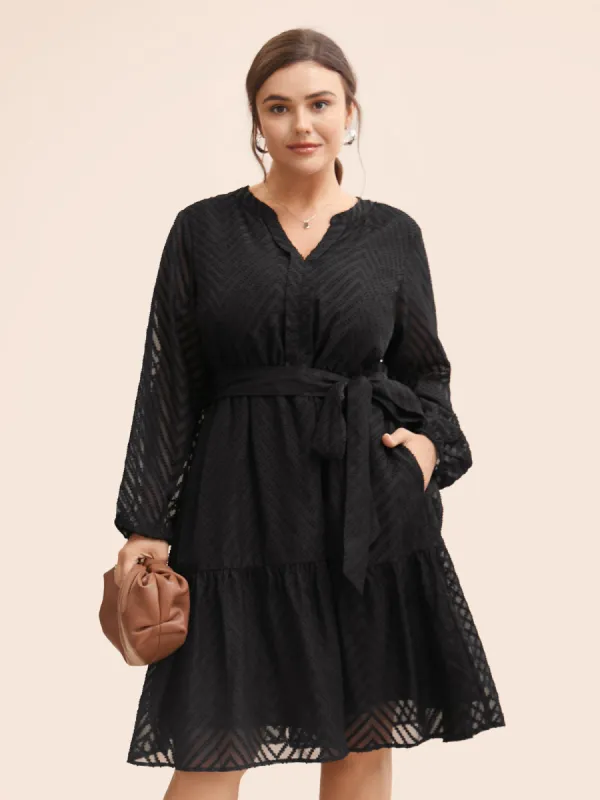 Textured Mesh Ruffle Hem Puff Sleeve Dress sold by Bloomchic