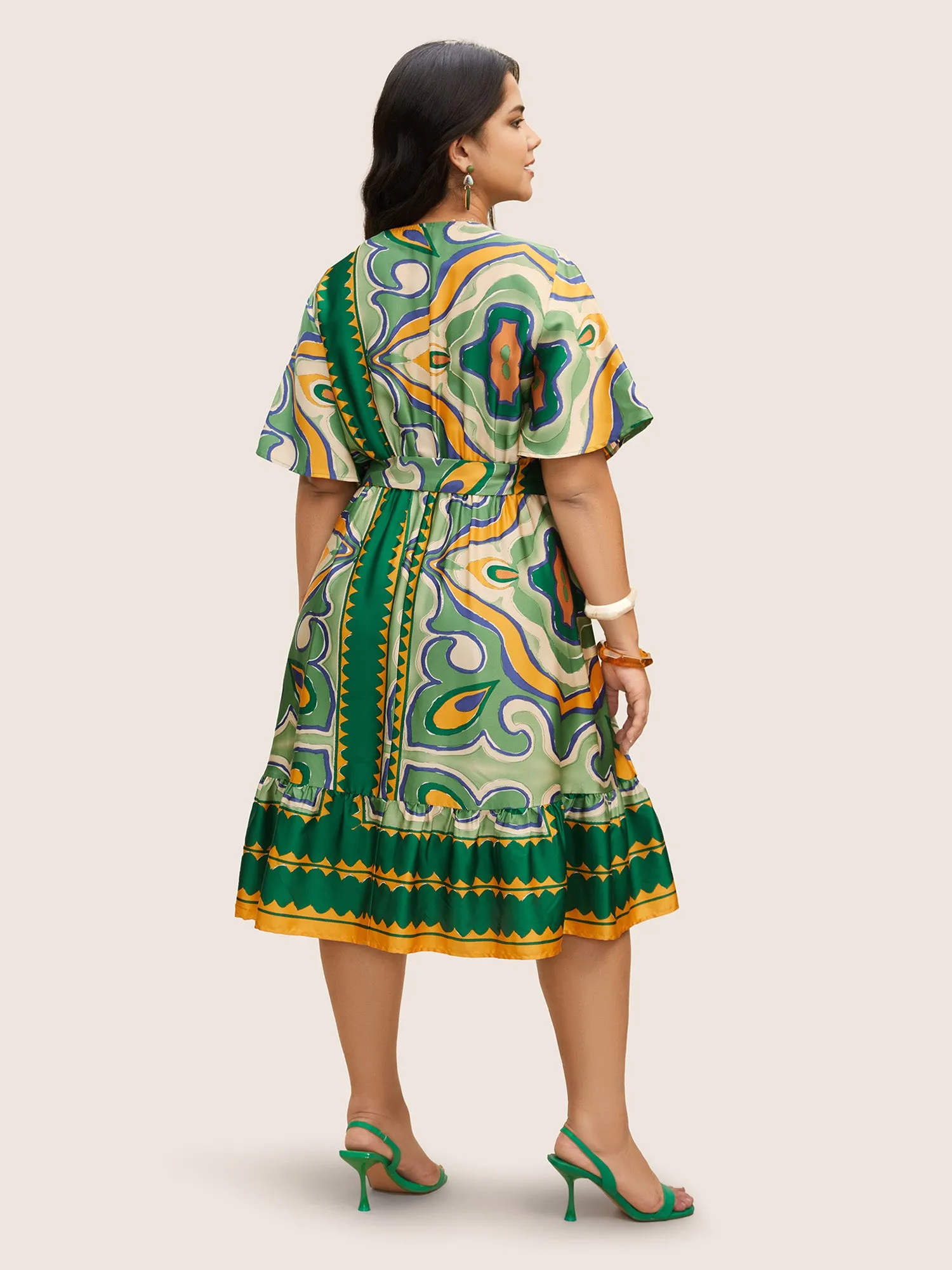 Abstract Print Gathered Overlapping Belted Dress sold by Bloomchic product image thumbnail 3