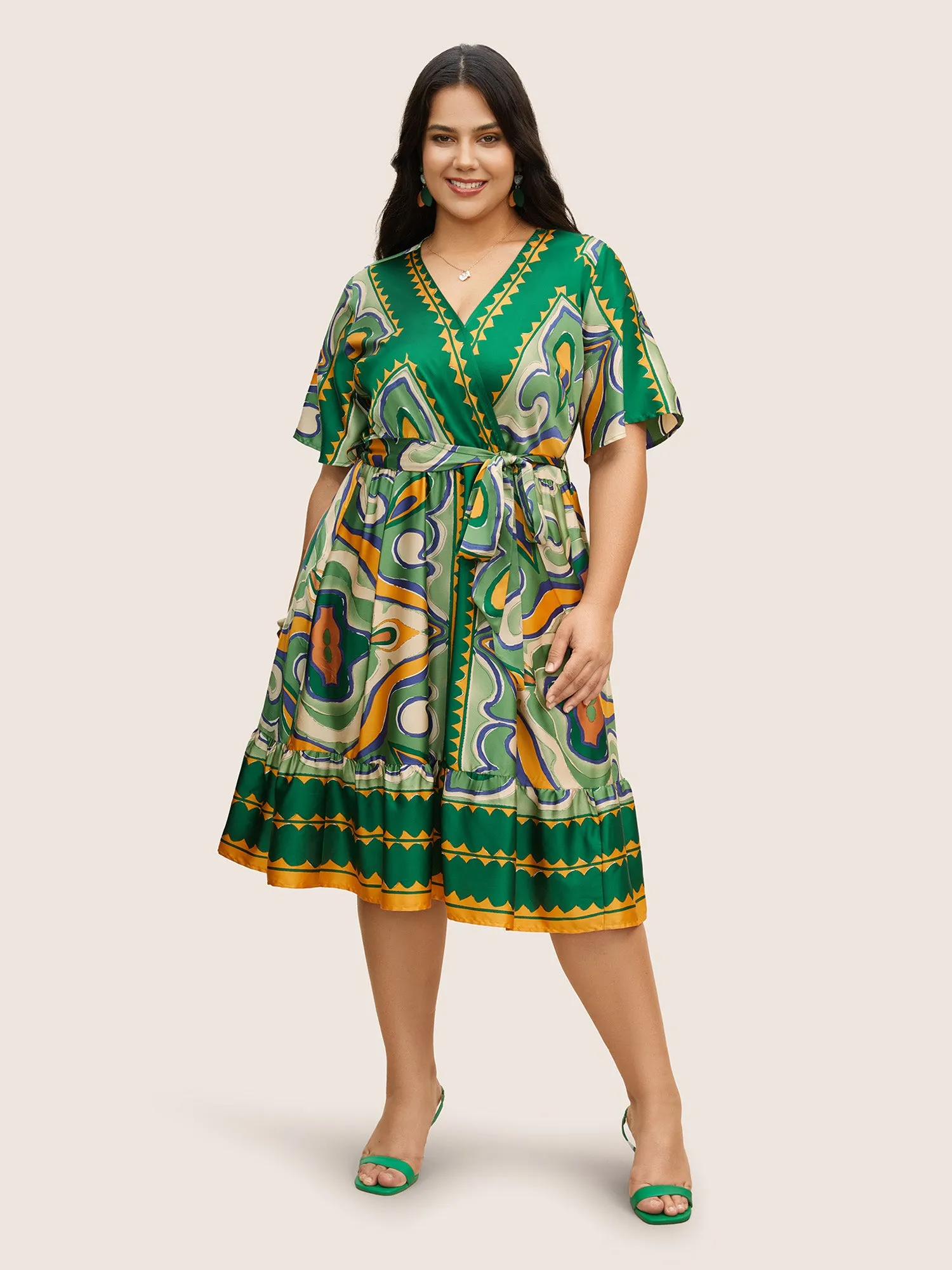 Abstract Print Gathered Overlapping Belted Dress sold by Bloomchic product image thumbnail 2