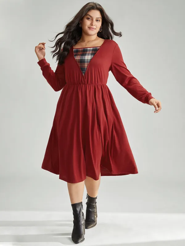 Christmas Plaid Patchwork Elastic Waist Gathered Dress sold by Bloomchic