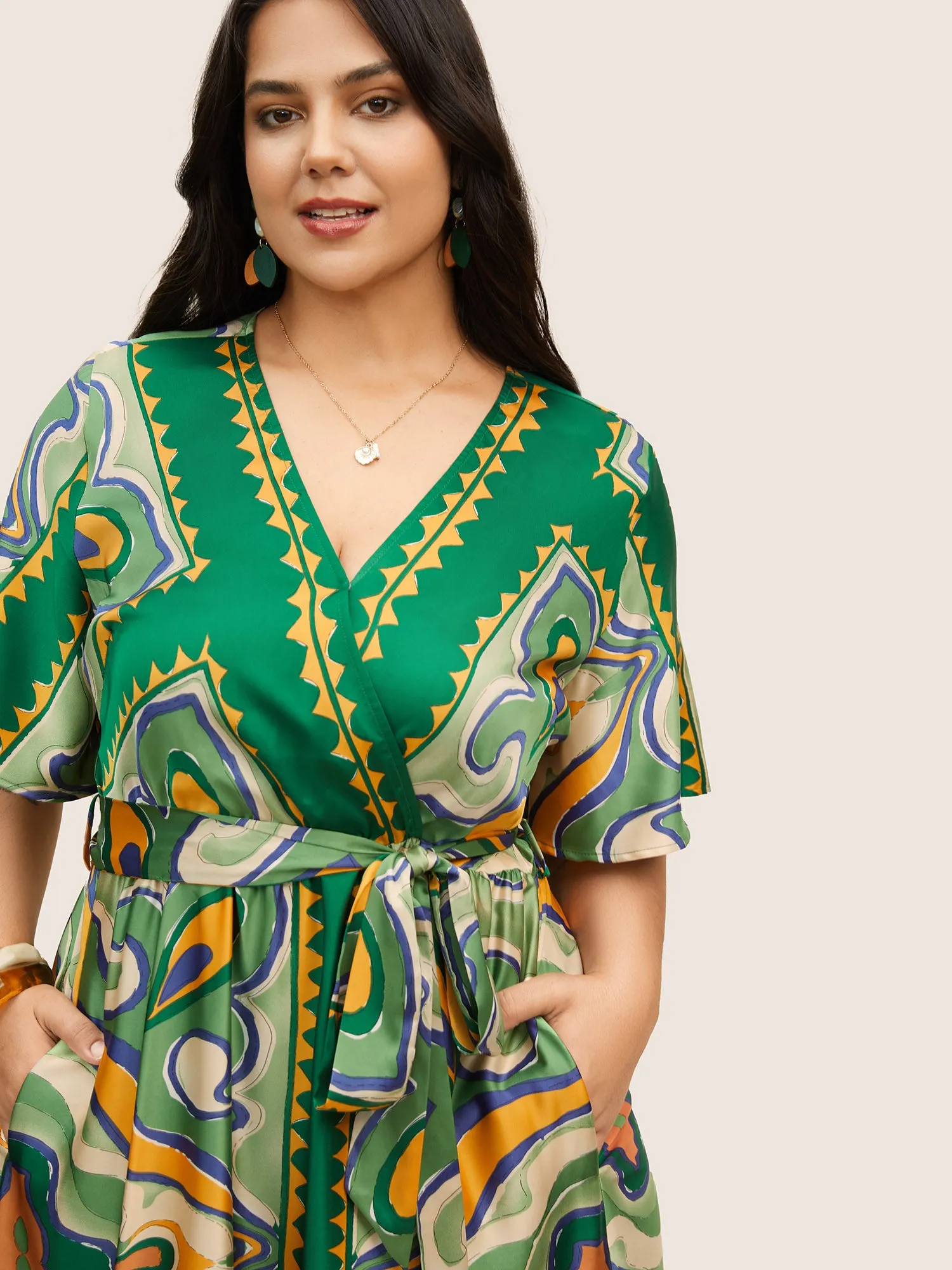 Abstract Print Gathered Overlapping Belted Dress sold by Bloomchic product image thumbnail 4