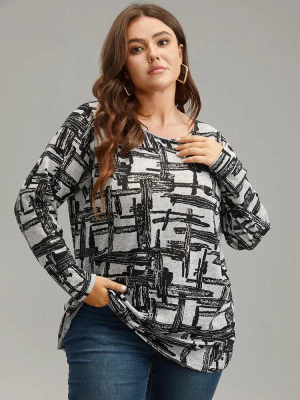 Plaid Graffiti Round Neck T-shirt sold by Bloomchic