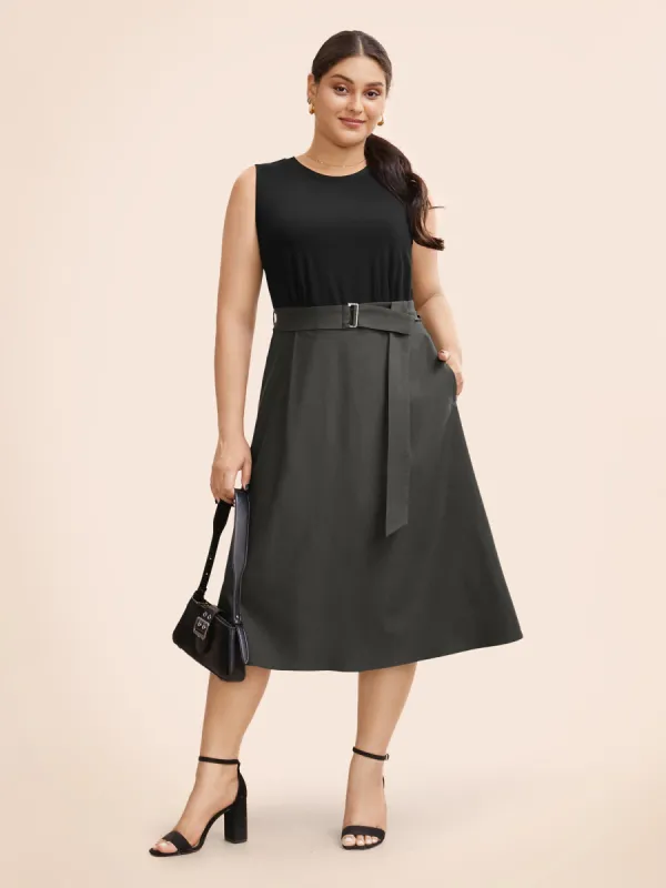 Stretch Woven AB Splicing Midi Dress sold by Bloomchic