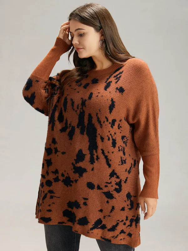 Leopard Batwing Sleeve Split Hem Pullover sold by Bloomchic