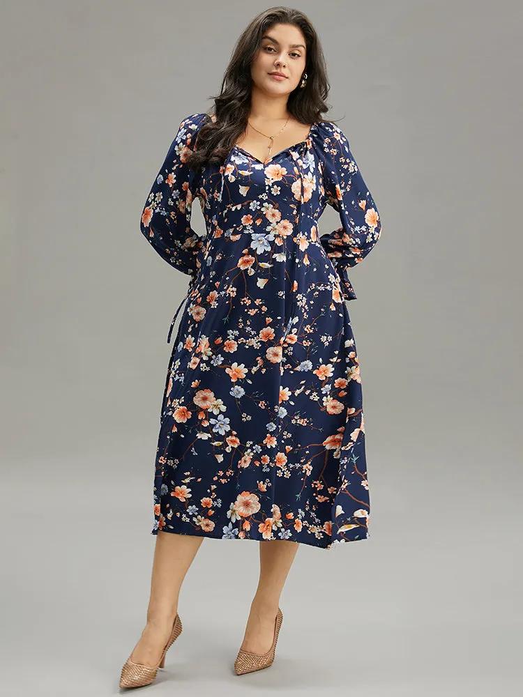 Floral Ties Square Neck Gathered Split Hem Dress sold by Bloomchic product image thumbnail 4