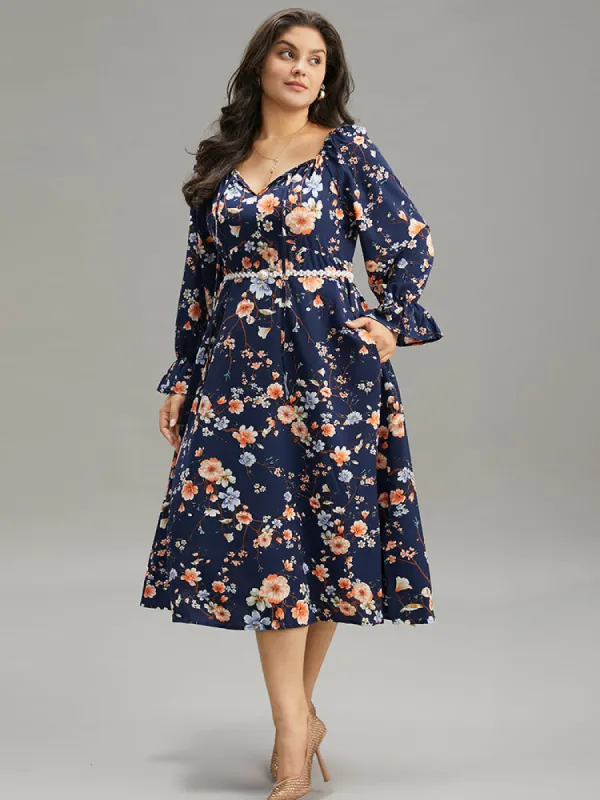 Floral Ties Square Neck Gathered Split Hem Dress sold by Bloomchic