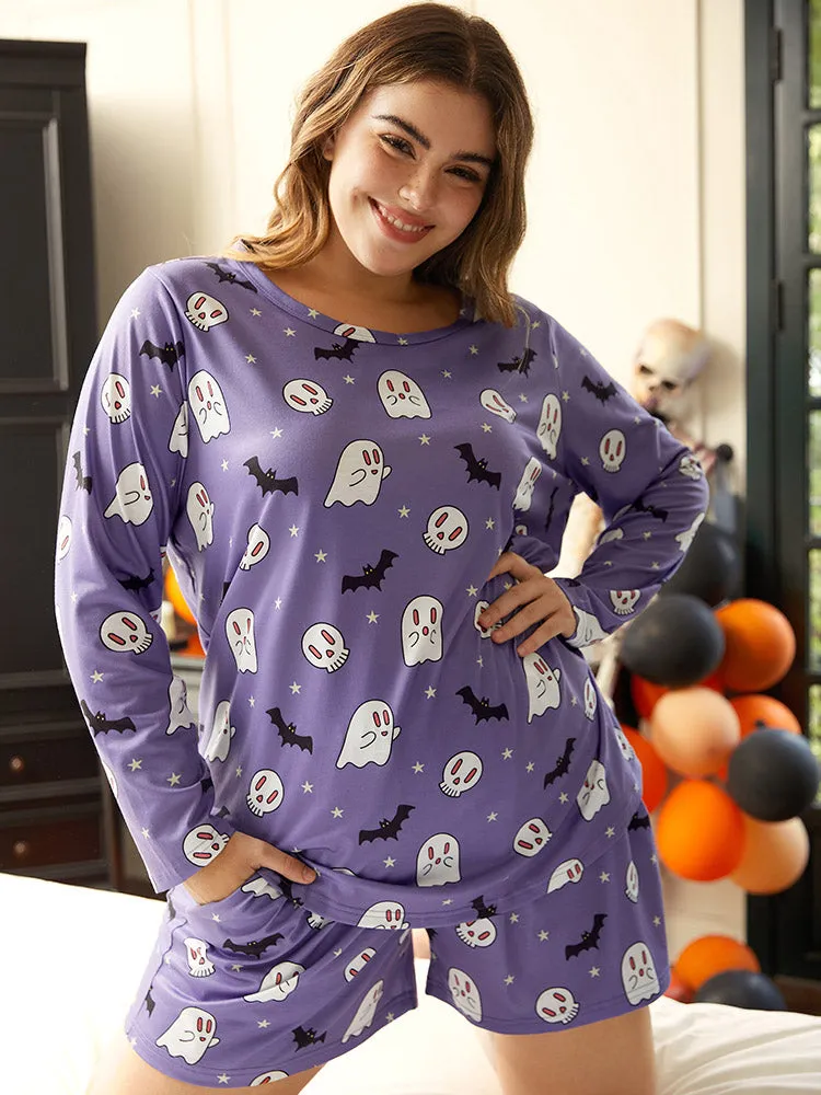 Halloween Bat Print Crew Neck Sleep Top sold by Bloomchic product image thumbnail 4