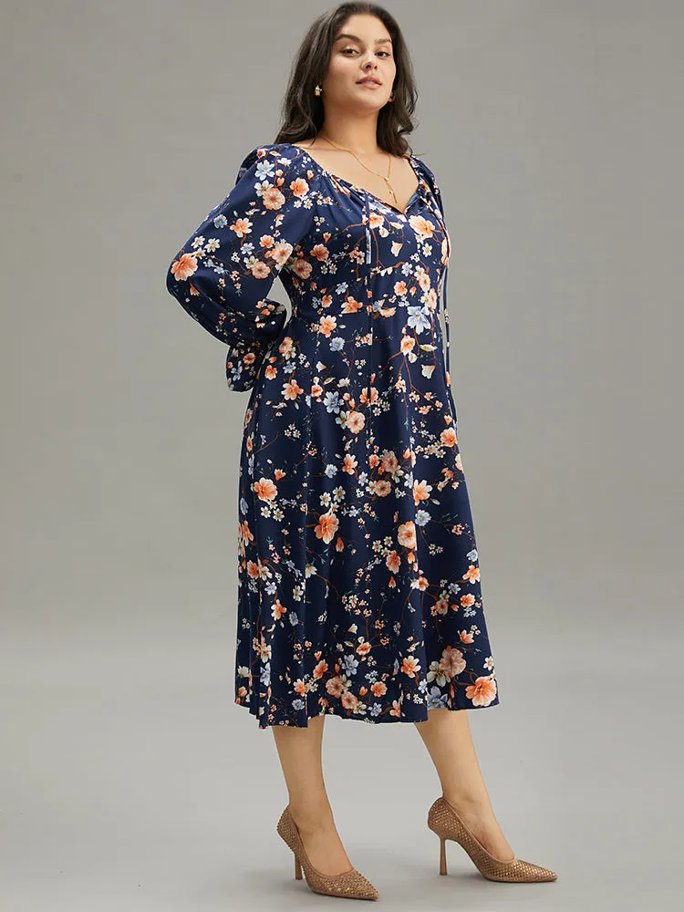 Floral Ties Square Neck Gathered Split Hem Dress sold by Bloomchic product image thumbnail 5