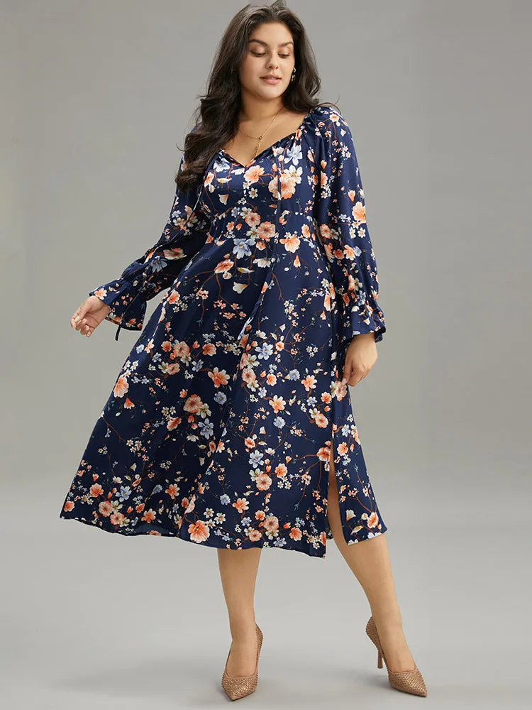 Floral Ties Square Neck Gathered Split Hem Dress sold by Bloomchic product image thumbnail 2