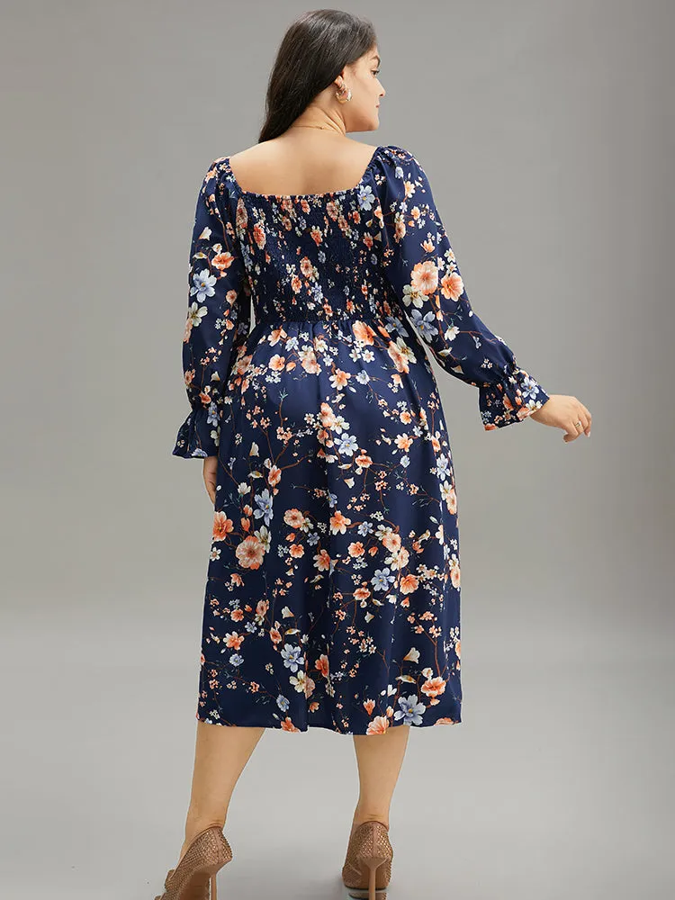 Floral Ties Square Neck Gathered Split Hem Dress sold by Bloomchic product image thumbnail 3