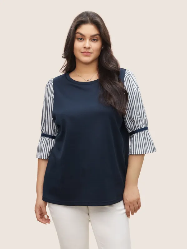 Striped Patchwork Round Neck Sweatshirt made by Bloomchic
