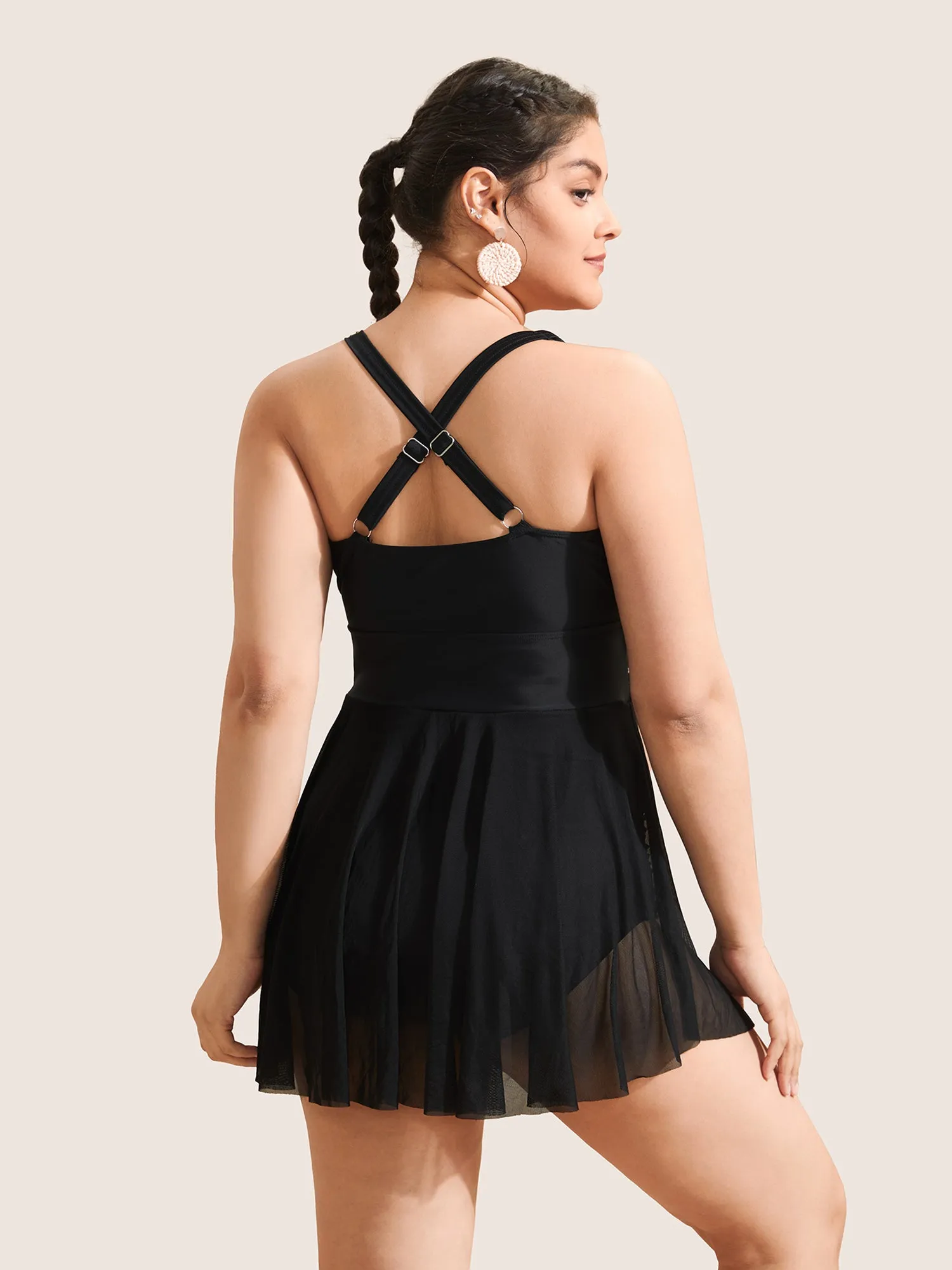 Plain Shell Detail Cut Out Gathered Swim Dress sold by Bloomchic product image thumbnail 2