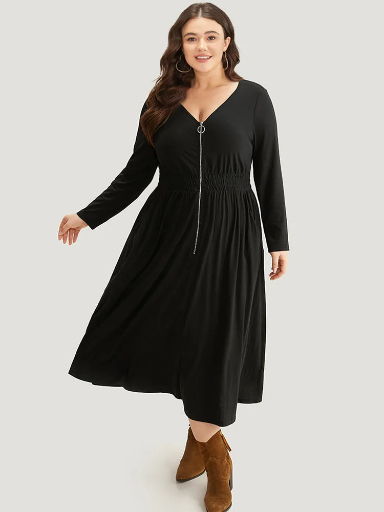 Supersoft Essentials Solid Pocket Zipper Shirre Dress sold by Bloomchic product image thumbnail 5
