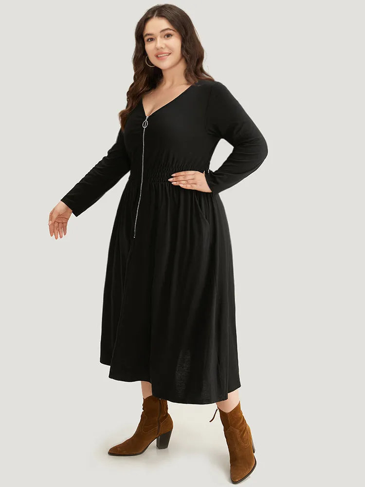 Supersoft Essentials Solid Pocket Zipper Shirre Dress sold by Bloomchic product image thumbnail 3