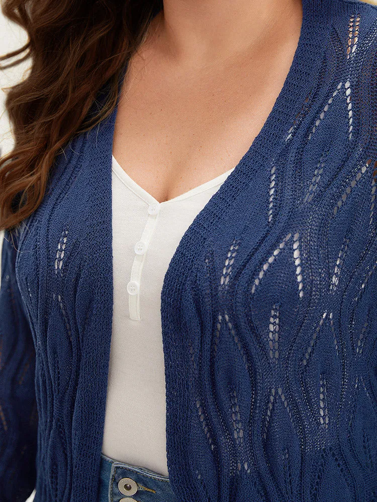 Plain Geometric Eyelet Open Front Maxi Cardigan sold by Bloomchic product image thumbnail 5