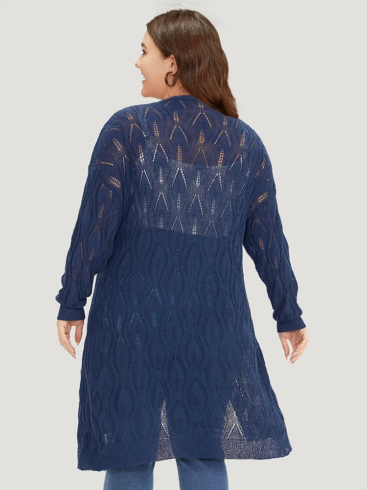 Plain Geometric Eyelet Open Front Maxi Cardigan sold by Bloomchic product image thumbnail 2