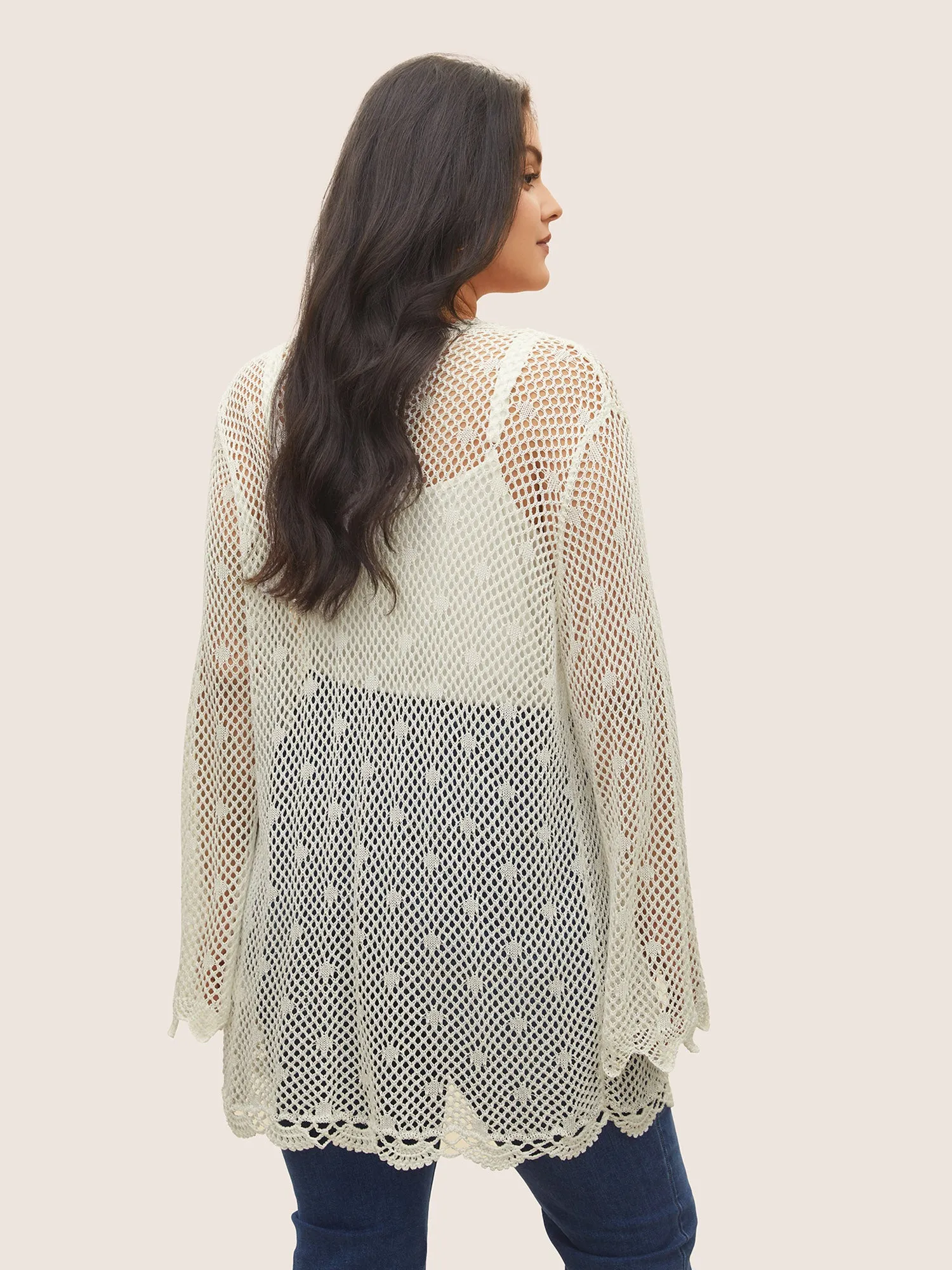 Pointelle Knit Ties Lace Panel Bell Sleeve Cardigan sold by Bloomchic product image thumbnail 2