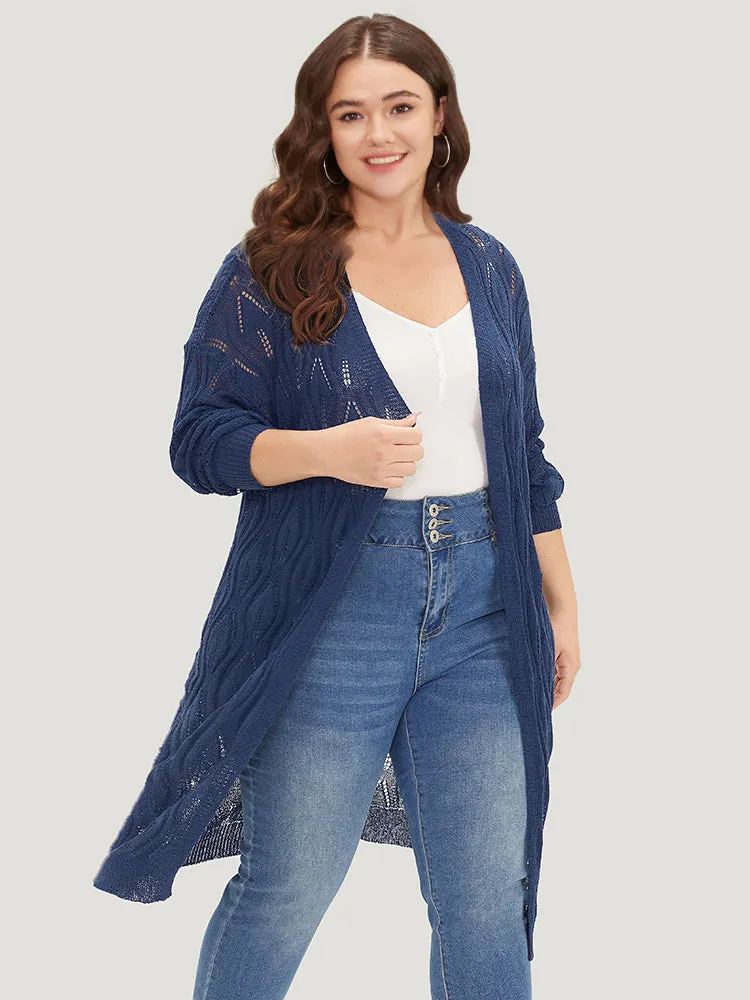 Plain Geometric Eyelet Open Front Maxi Cardigan sold by Bloomchic product image thumbnail 4