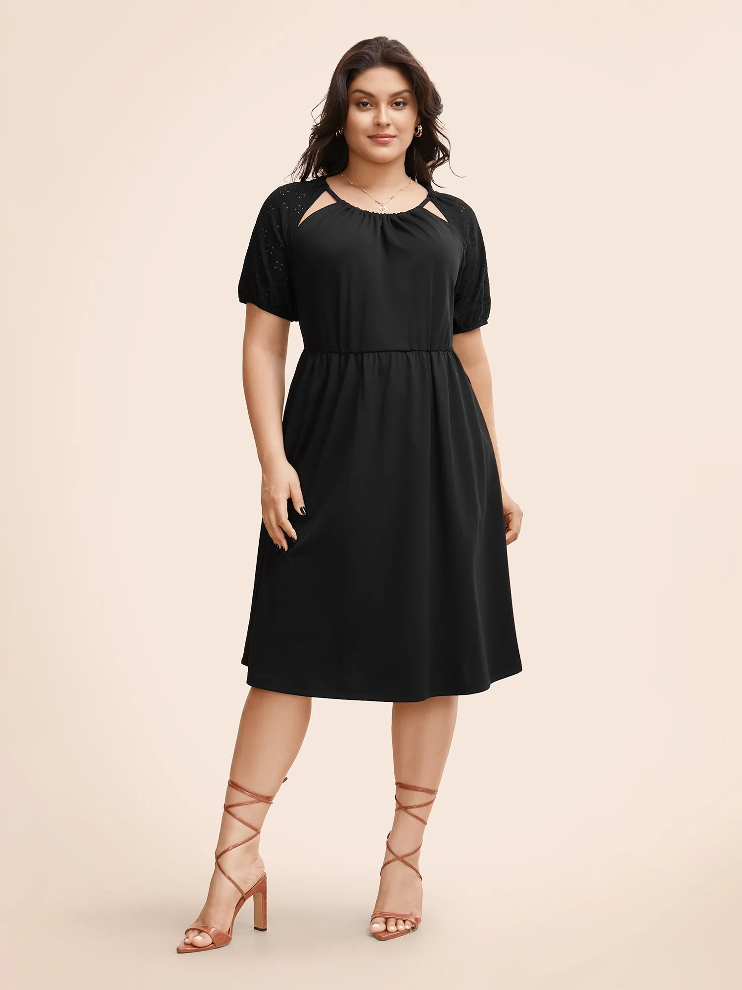Solid Cut Out Gathered Puff Sleeve Dress sold by Bloomchic product image thumbnail 2