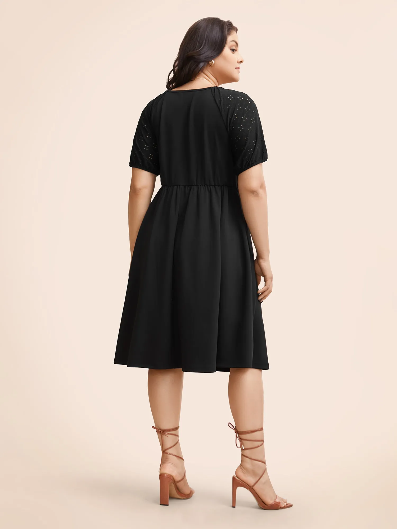 Solid Cut Out Gathered Puff Sleeve Dress sold by Bloomchic product image thumbnail 4