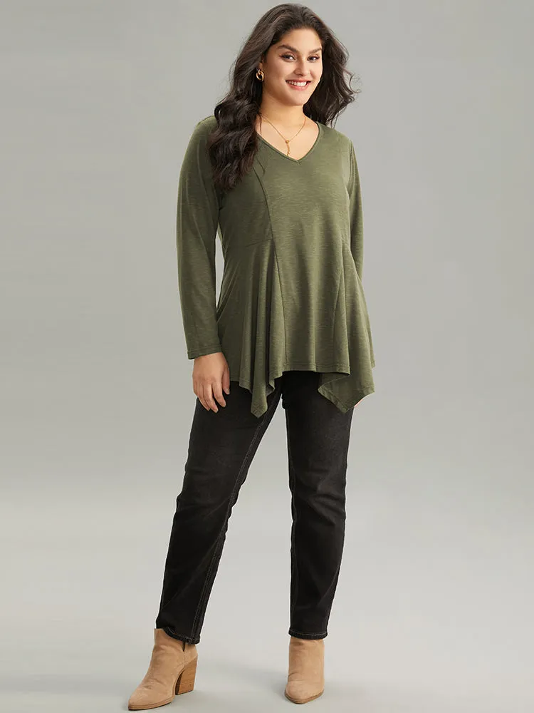 Solid V Neck Hanky Hem T-shirt sold by Bloomchic product image thumbnail 3