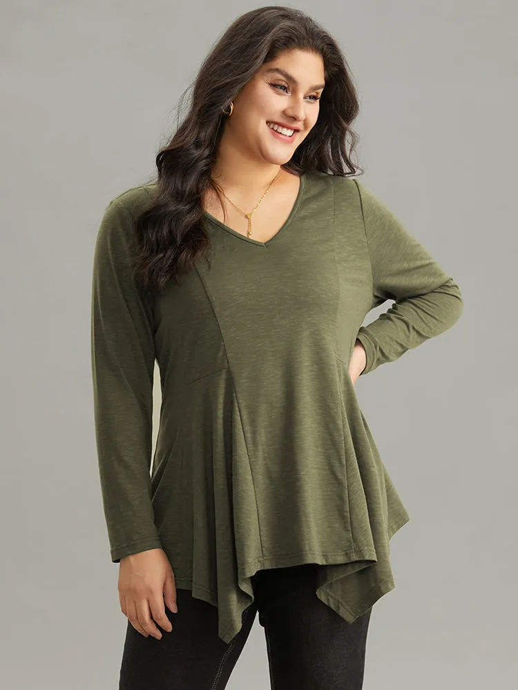 Solid V Neck Hanky Hem T-shirt sold by Bloomchic