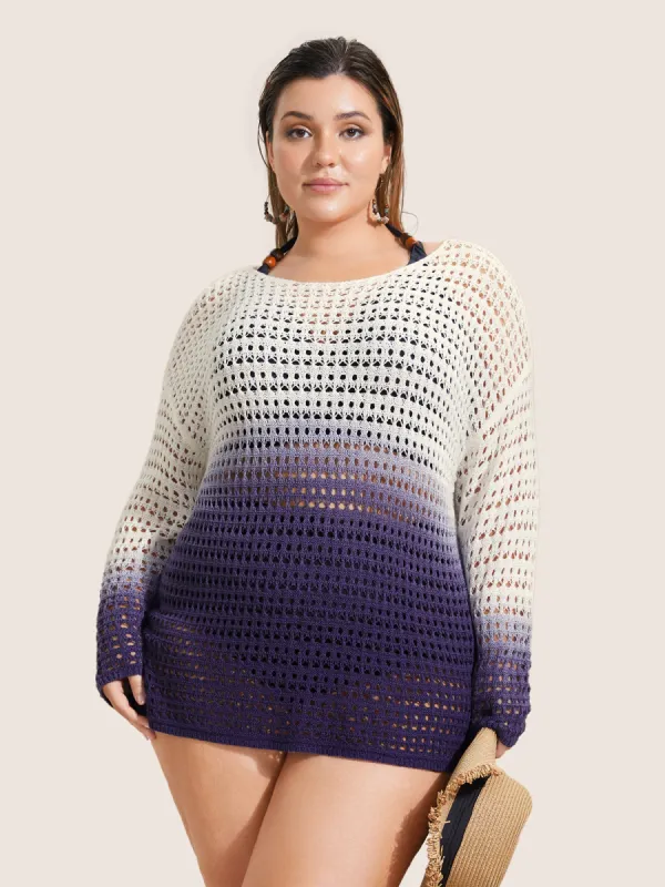 Ombre Drop Shoulder Pointelle Knit Swim Cover Up sold by Bloomchic