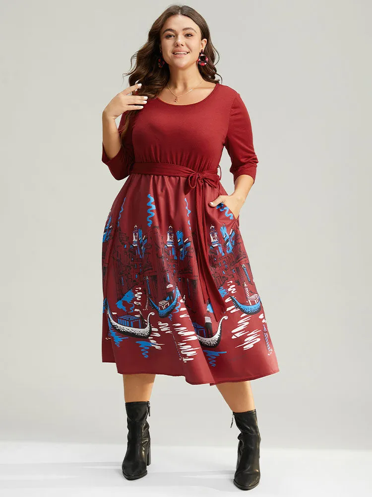 Boho Print Patchwork Belted Gathered Dress sold by Bloomchic product image thumbnail 3