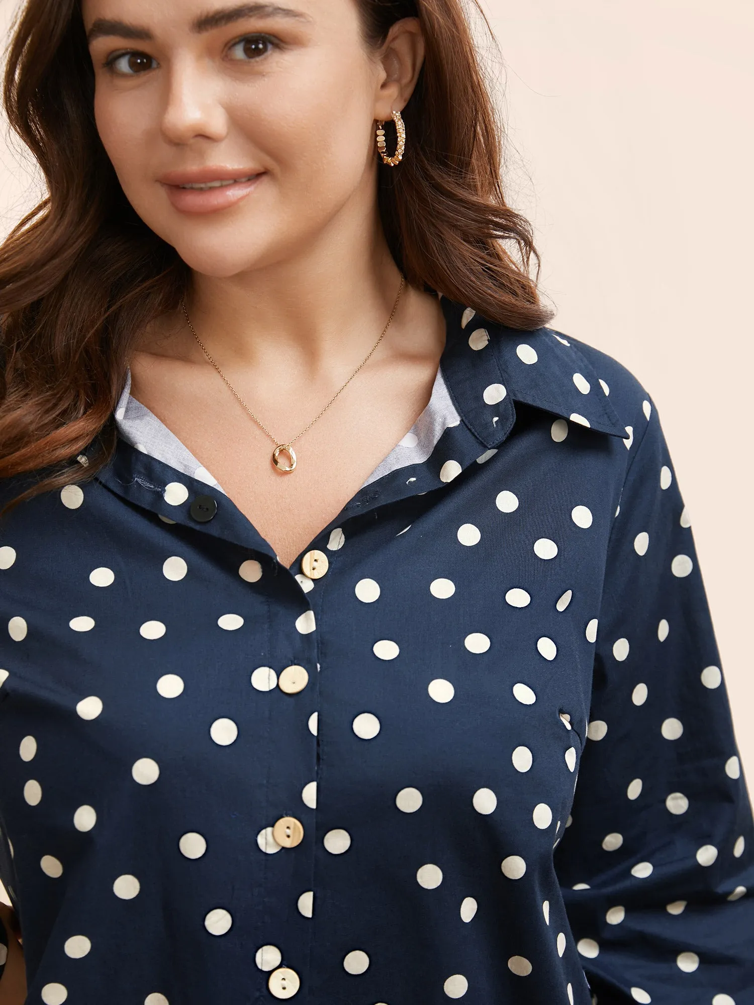 Cotton Polka Dot Shirt Collar Arc Hem Blouse sold by Bloomchic product image thumbnail 3