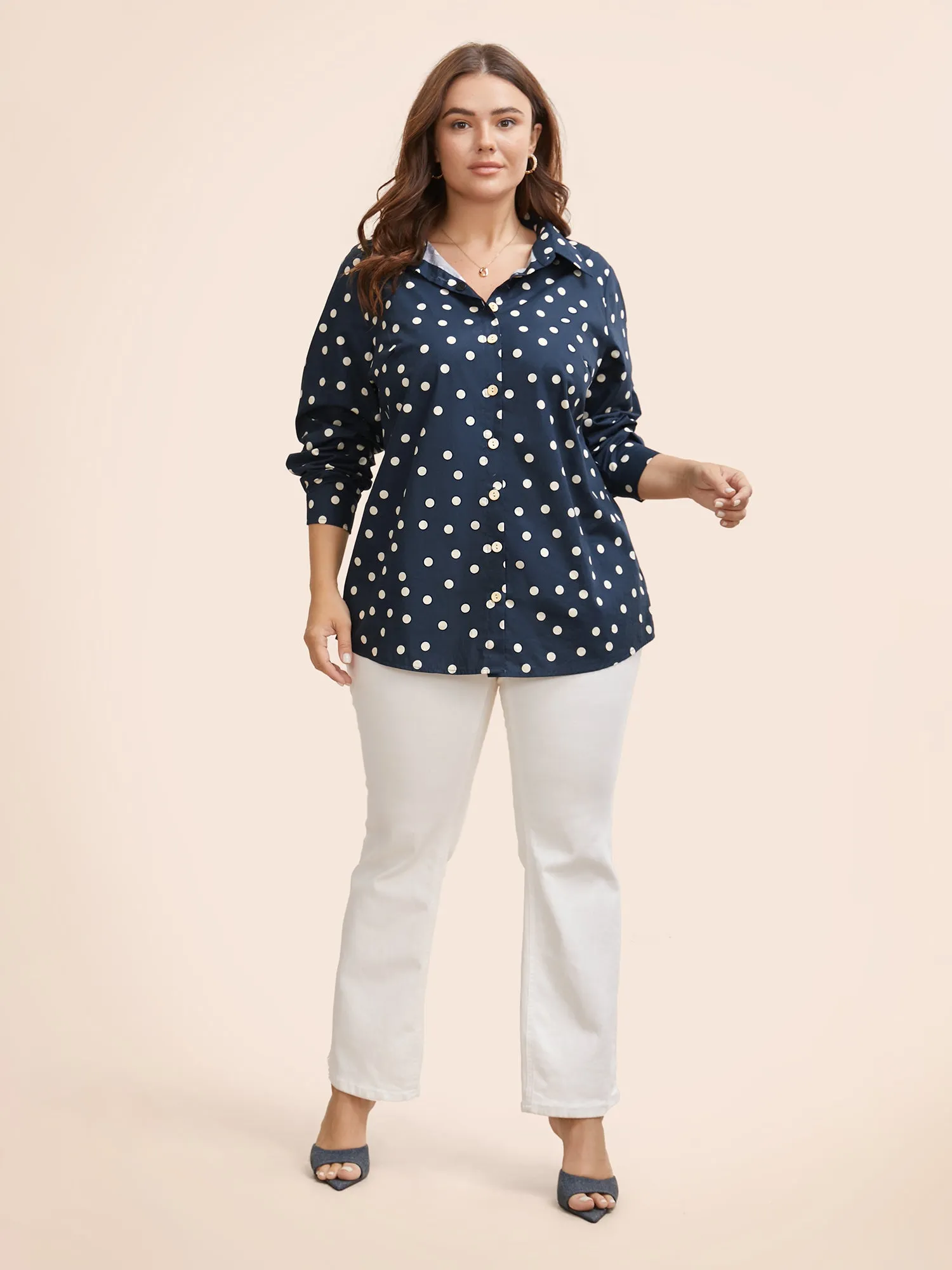 Cotton Polka Dot Shirt Collar Arc Hem Blouse sold by Bloomchic product image thumbnail 2