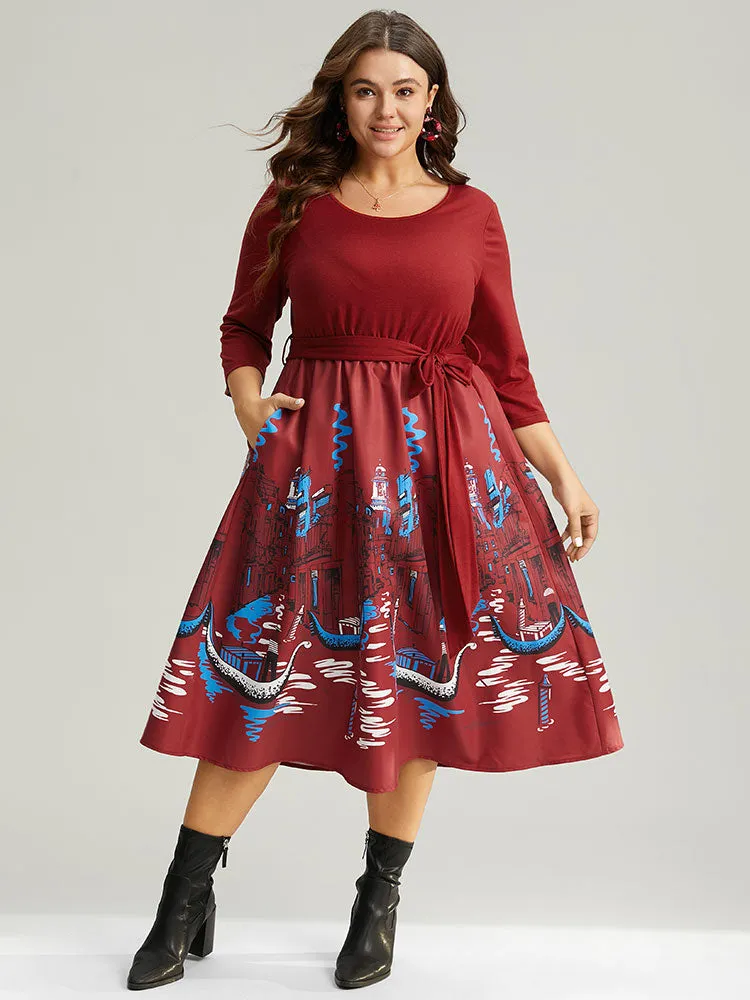 Boho Print Patchwork Belted Gathered Dress sold by Bloomchic product image thumbnail 2