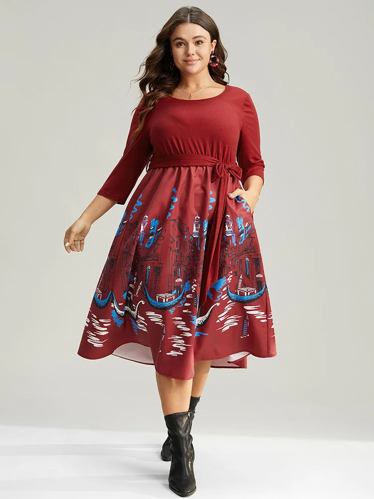 Boho Print Patchwork Belted Gathered Dress sold by Bloomchic