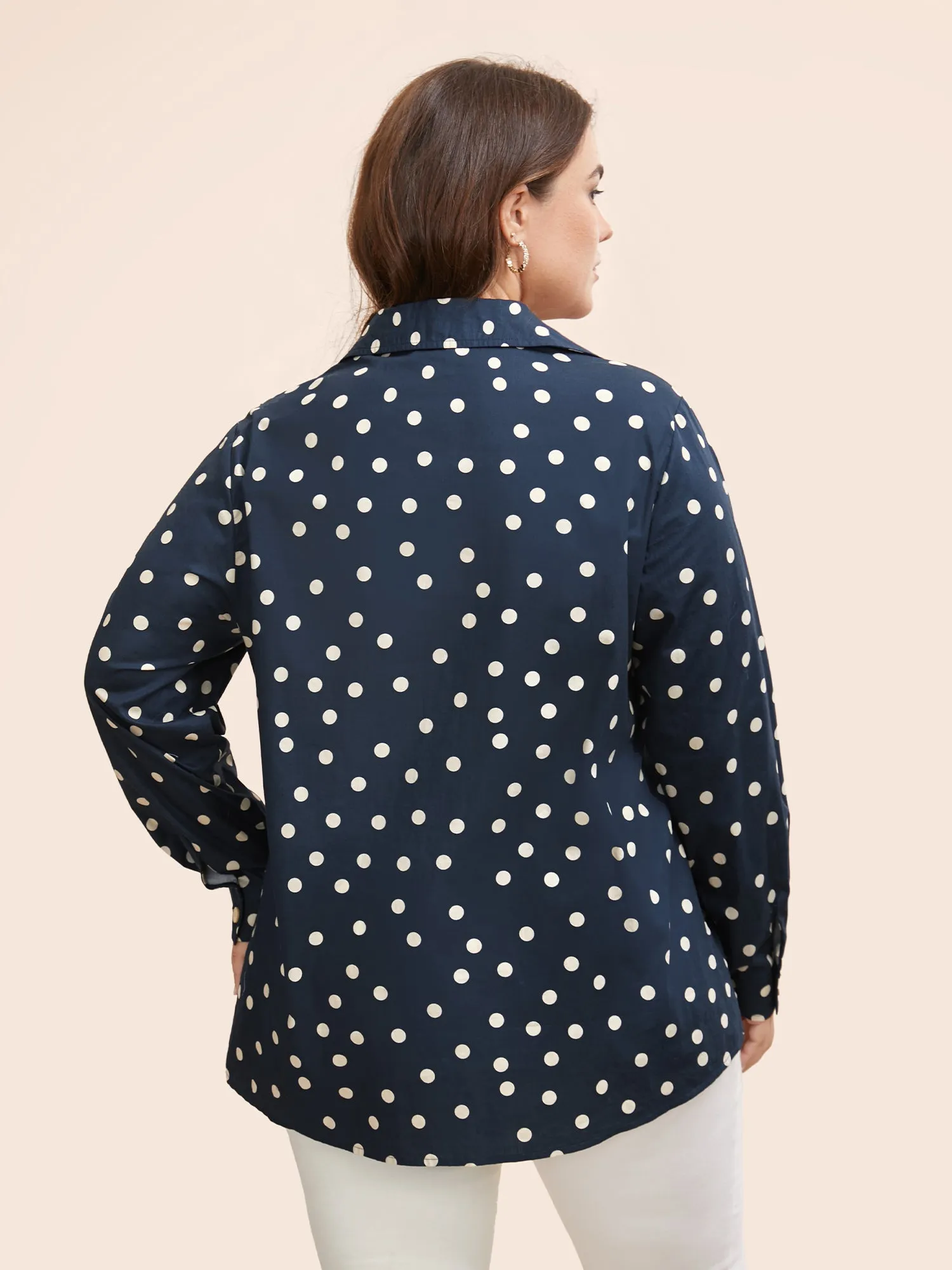 Cotton Polka Dot Shirt Collar Arc Hem Blouse sold by Bloomchic product image thumbnail 5