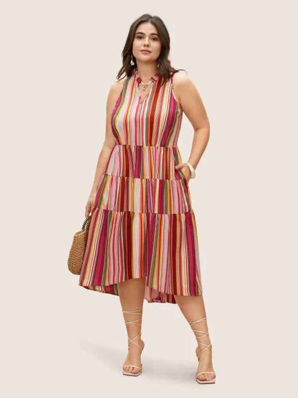 Striped Frill Trim Ruffle Layered Hem Sleeveless Dress sold by Bloomchic