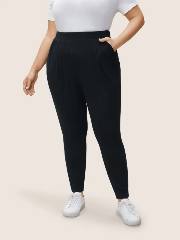Solid Mid Rise Gathered Elastic Waist Pants sold by Bloomchic