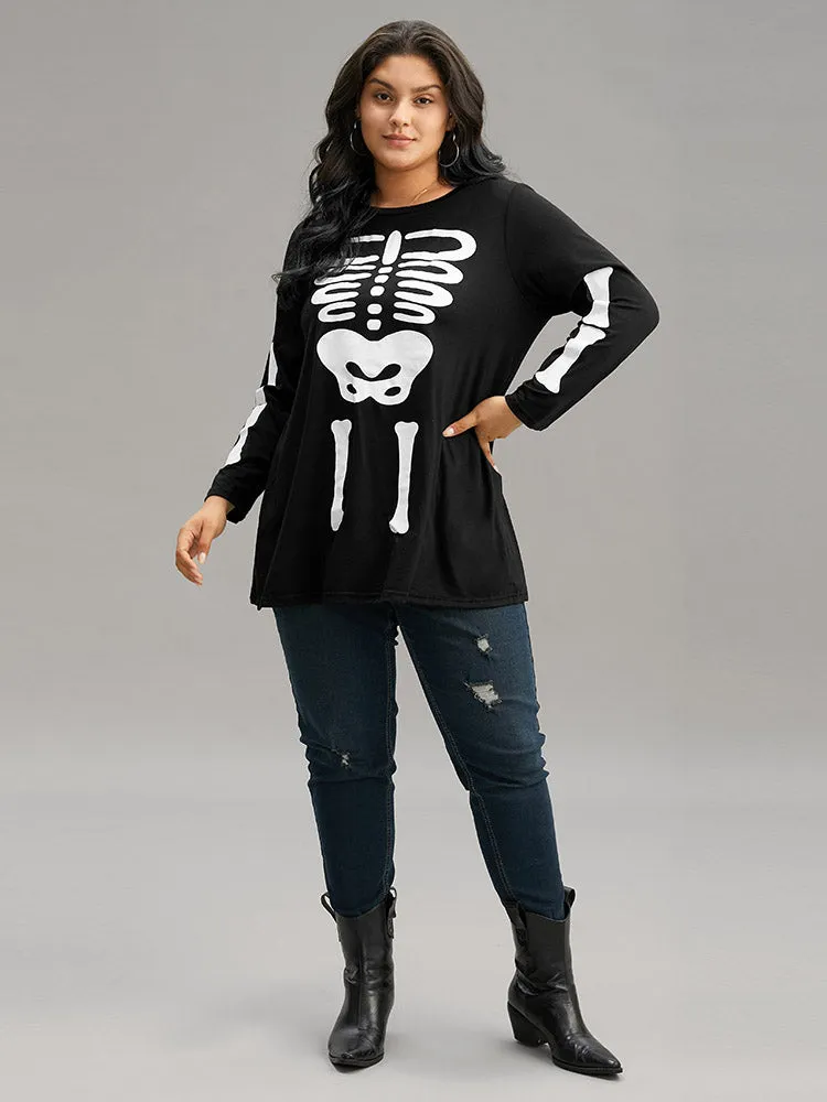 Halloween Skull Print Crew Neck T-shirt sold by Bloomchic product image thumbnail 3