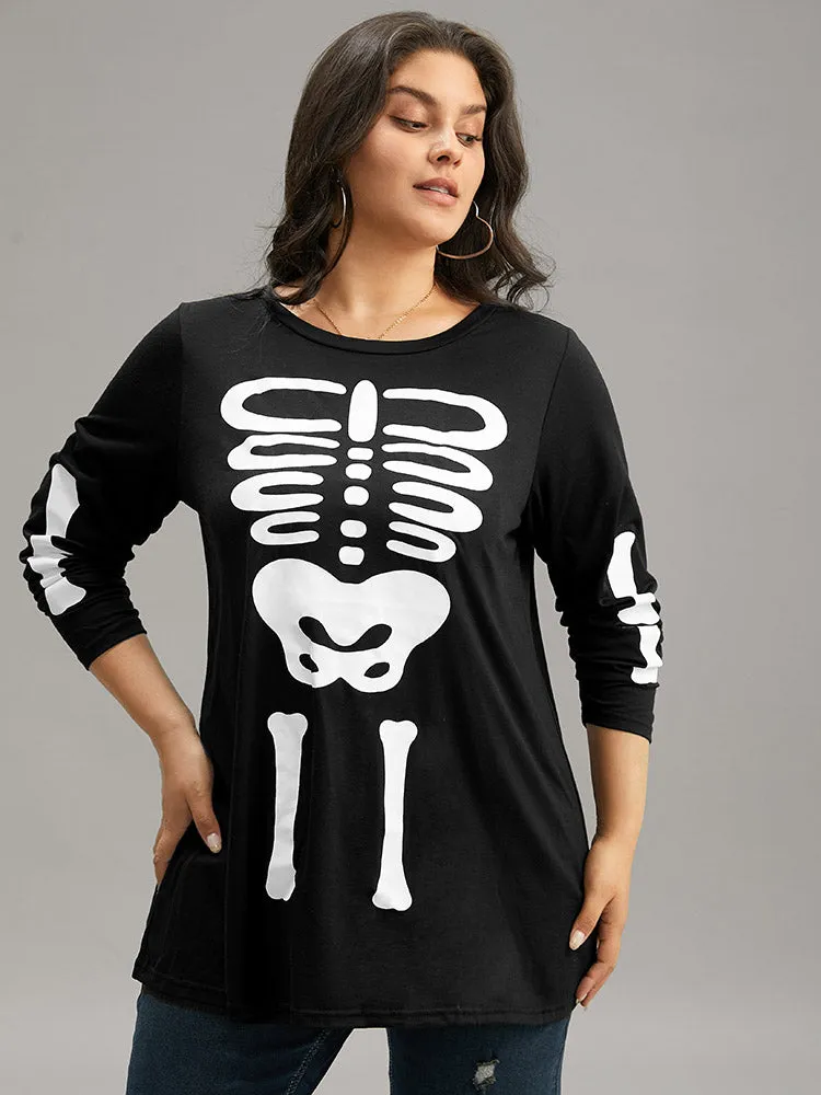 Halloween Skull Print Crew Neck T-shirt sold by Bloomchic product image thumbnail 4