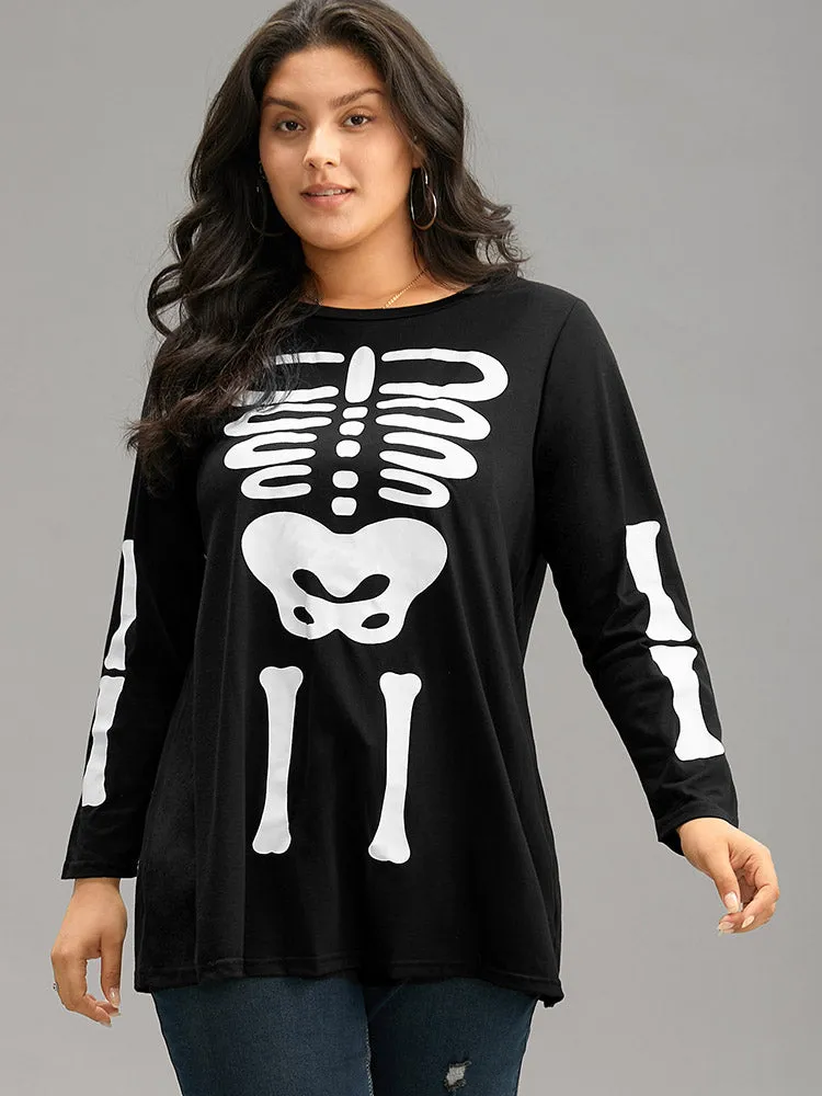 Halloween Skull Print Crew Neck T-shirt sold by Bloomchic product image thumbnail 2