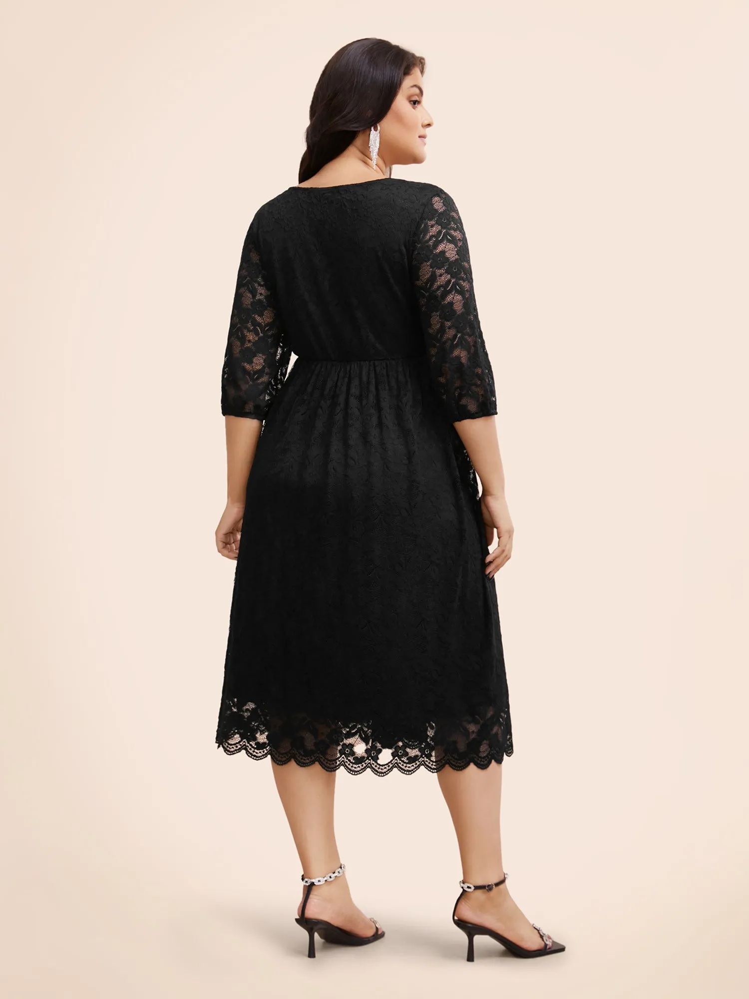 Round Neck Crochet Lace Mesh Midi Dress sold by Bloomchic product image thumbnail 4