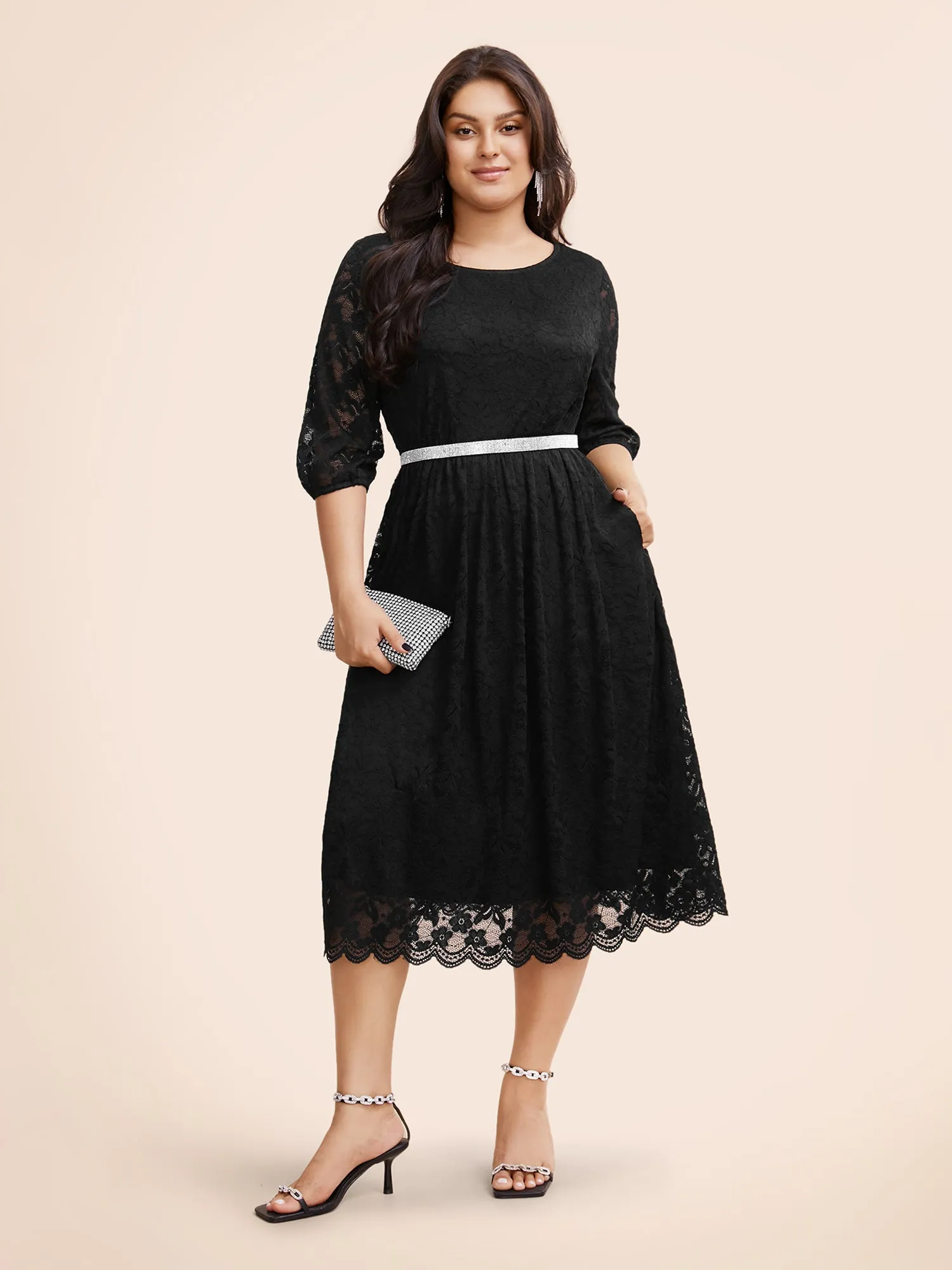 Round Neck Crochet Lace Mesh Midi Dress sold by Bloomchic product image thumbnail 2