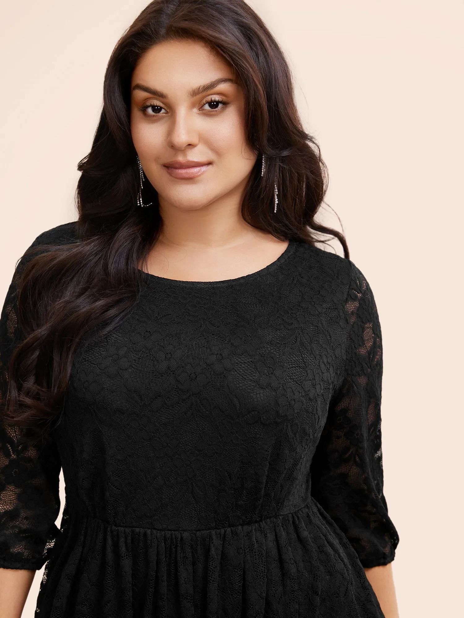 Round Neck Crochet Lace Mesh Midi Dress sold by Bloomchic product image thumbnail 5