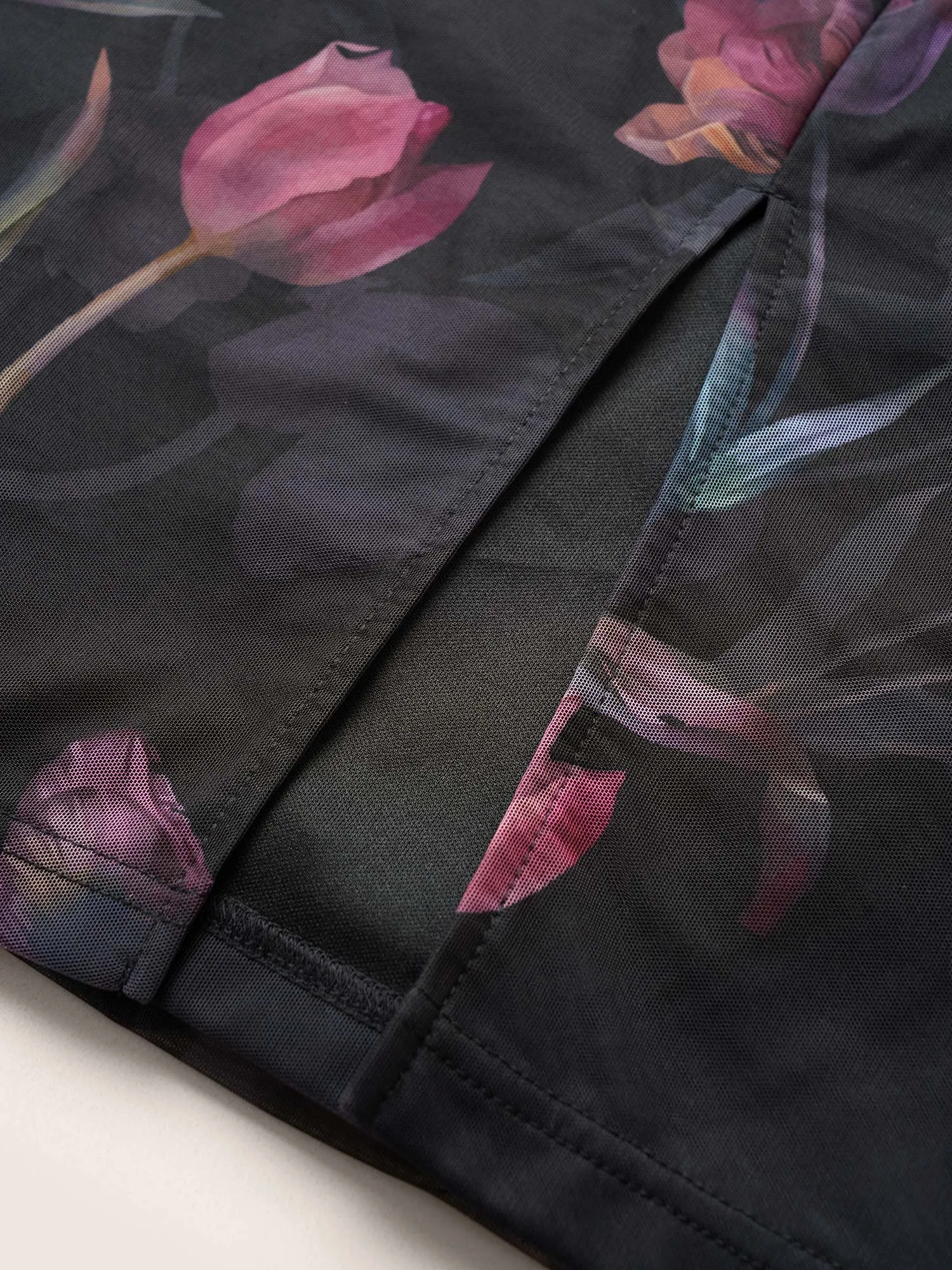 Floral Mesh Ruched Split Hem Cami Bodycon Dress sold by Bloomchic product image thumbnail 5