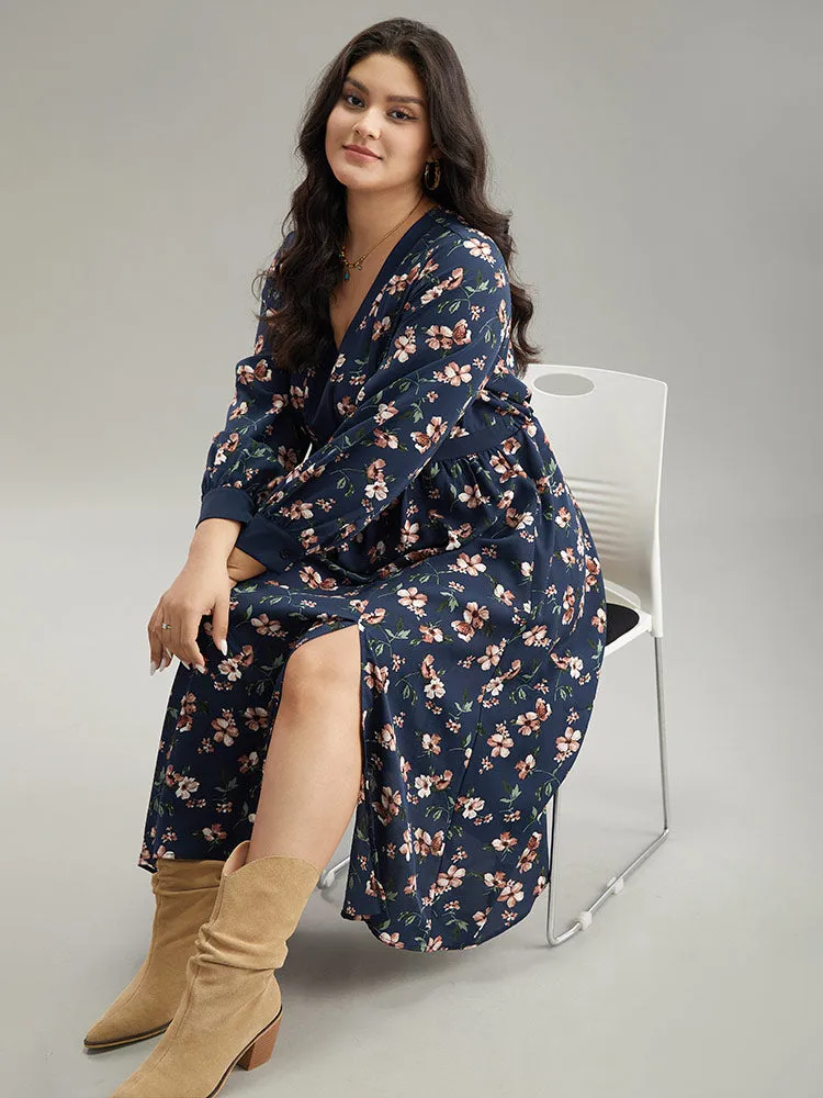 Floral Print Elastic Waist Split Hem Dress sold by Bloomchic product image thumbnail 4